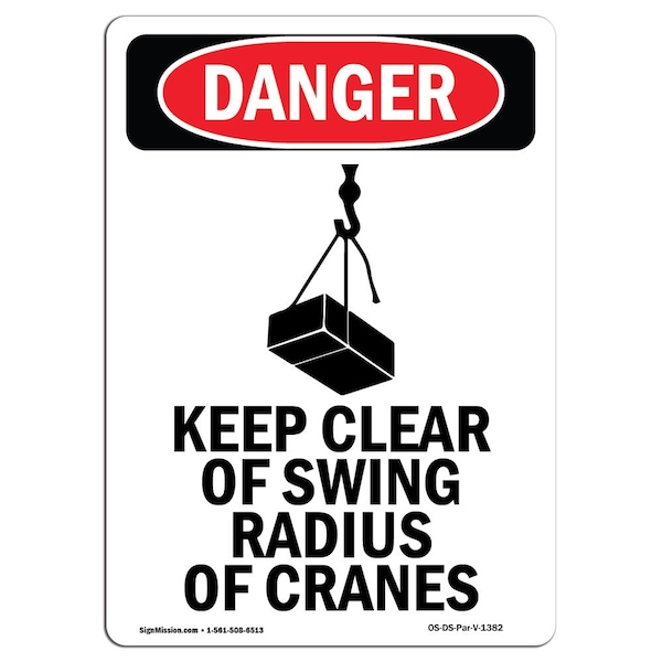 Safety Sign, OSHA Danger, 5" Height, Keep Clear Of Swing, Portrait, 10PK